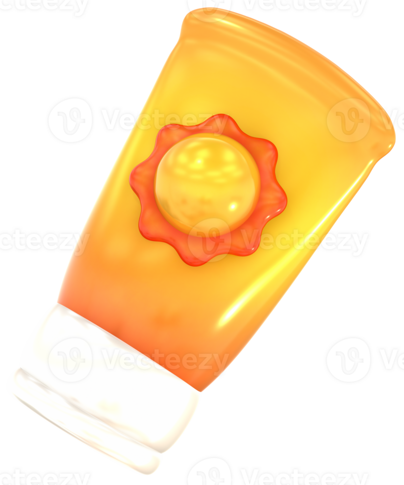 Sunscreen lotion 3D summer illustration with colorful png