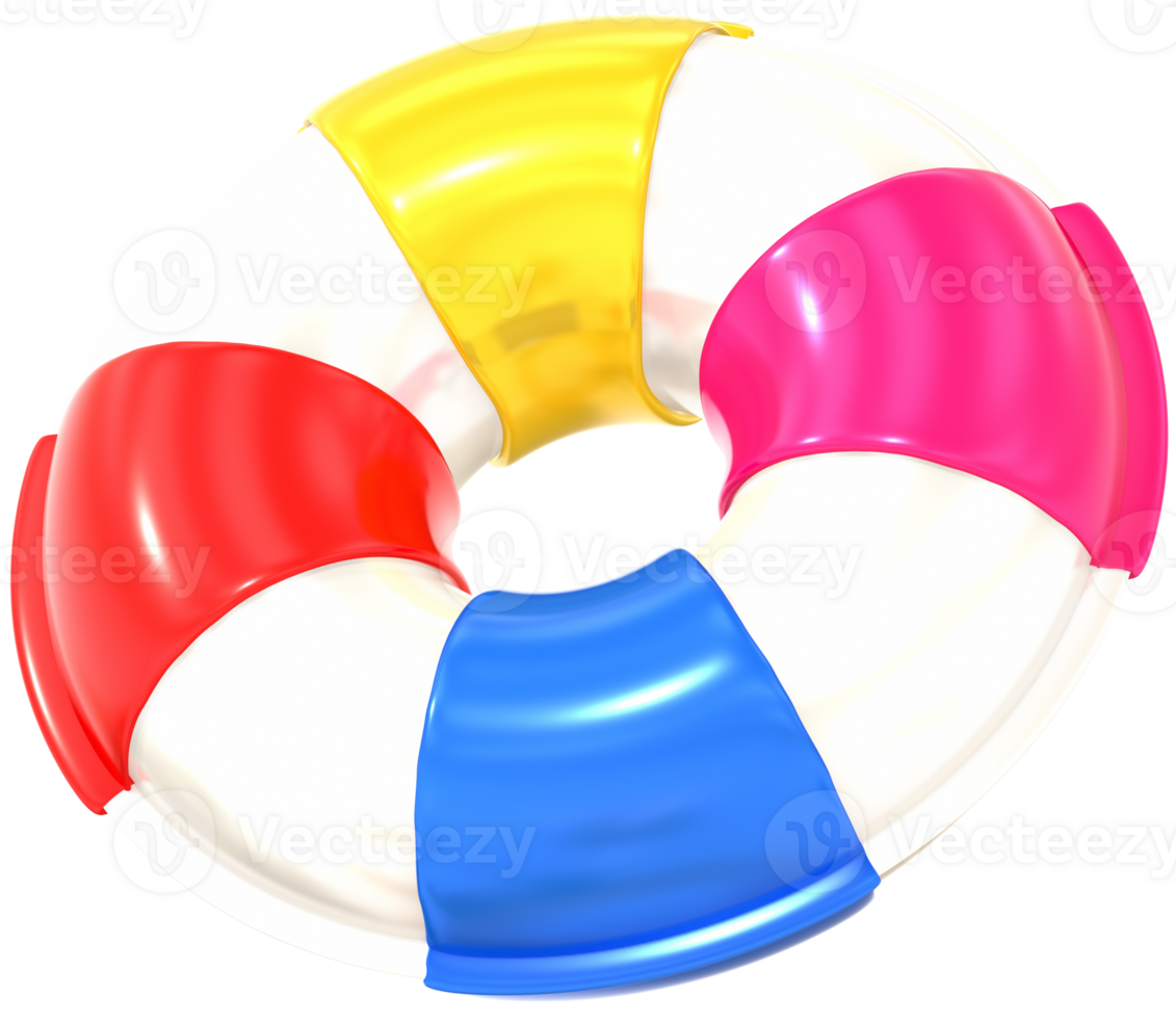 Swimming ring 3D summer illustration with colorful png