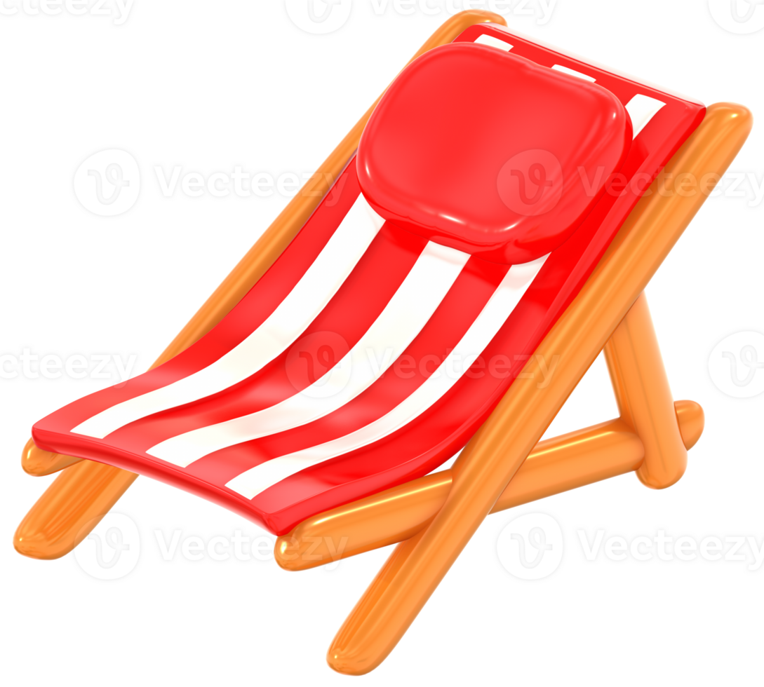 Beach chair 3D summer illustration with colorful png