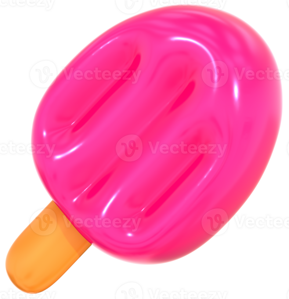 Pink ice cream 3D summer illustration with colorful png