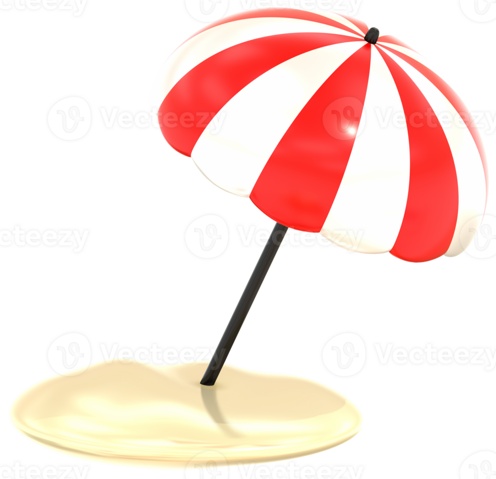 Beach umbrella 3D summer illustration with colorful png