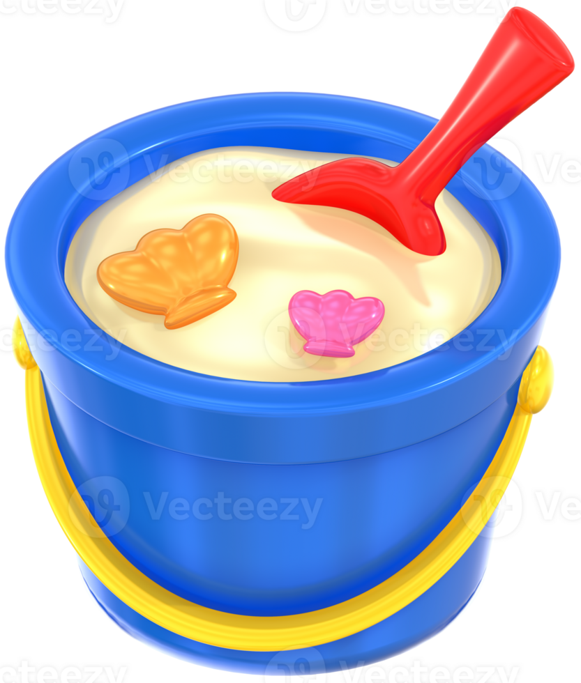 Sand bucket toy 3D summer illustration with colorful png