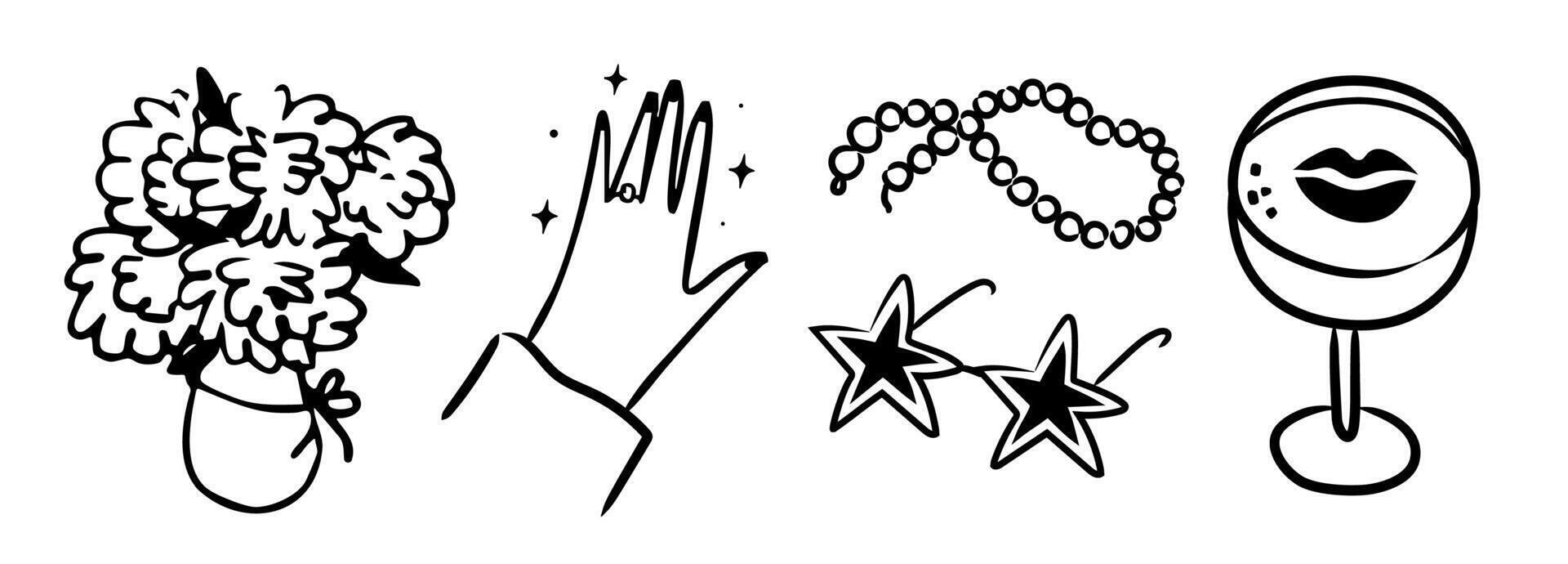 Whimsical bachelorette party clipart set, hand drawn girls night party bundle vector
