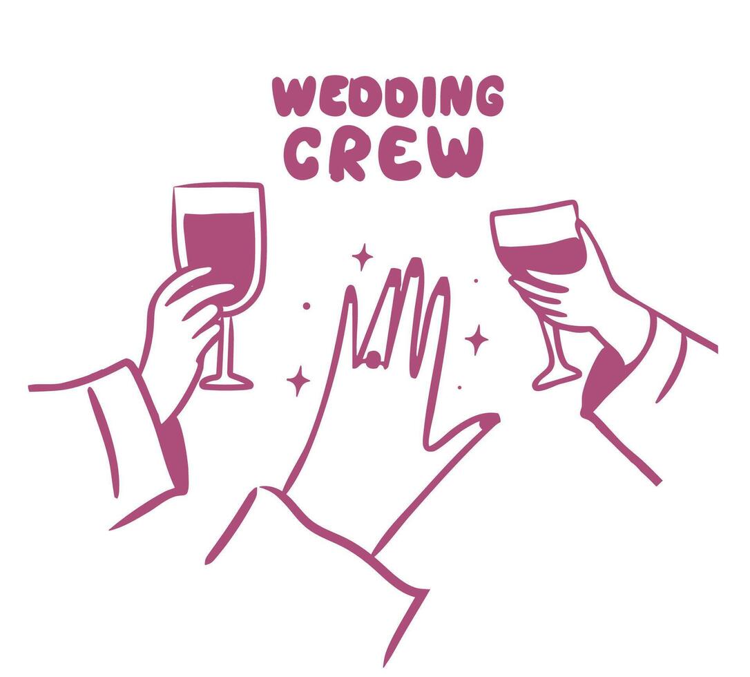 Wedding crew, Bachelorette and bridesmaids tshirt print design, hand drawn line art vector