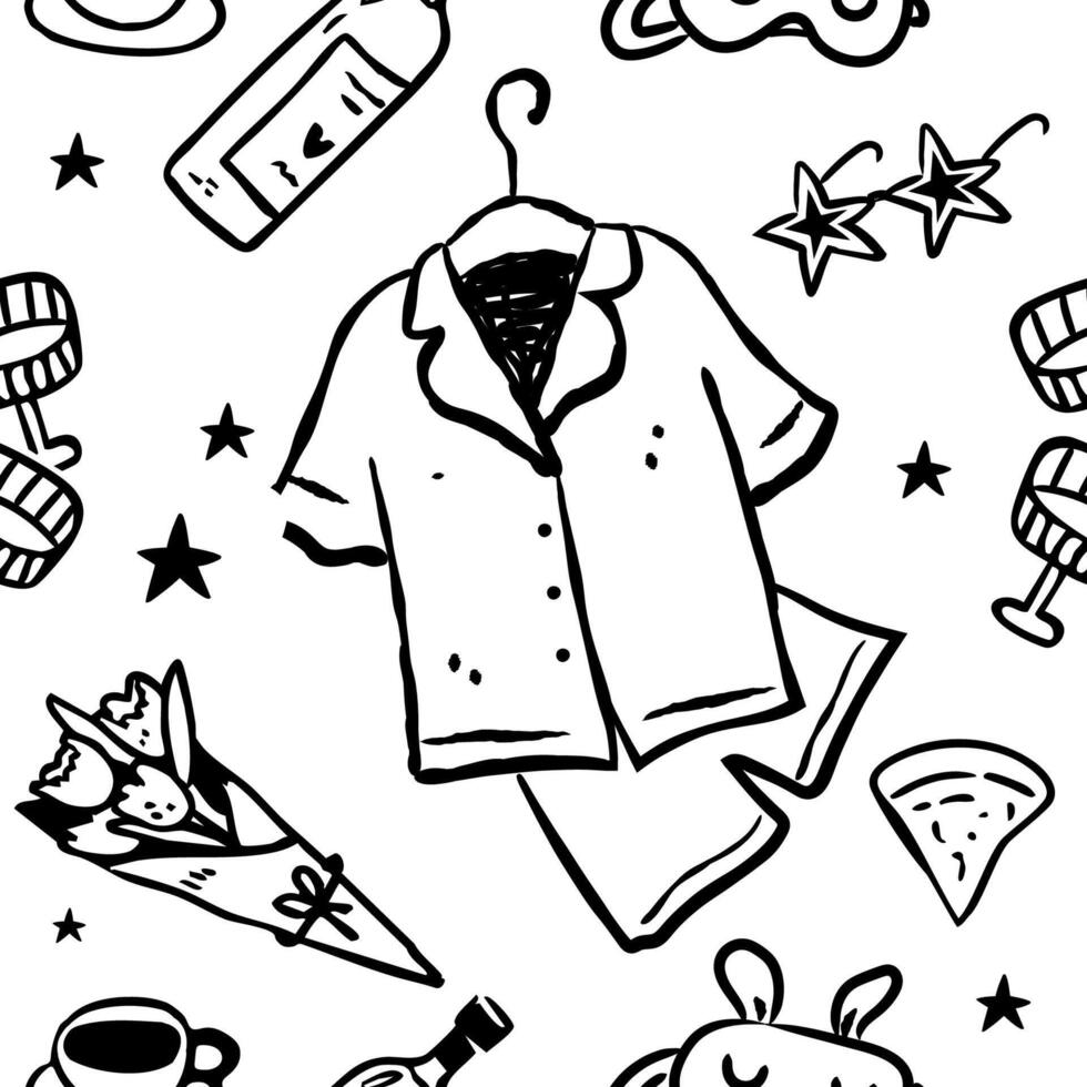 Bachelorette party seamless pattern tile, girls night party hand drawn line art pattern vector