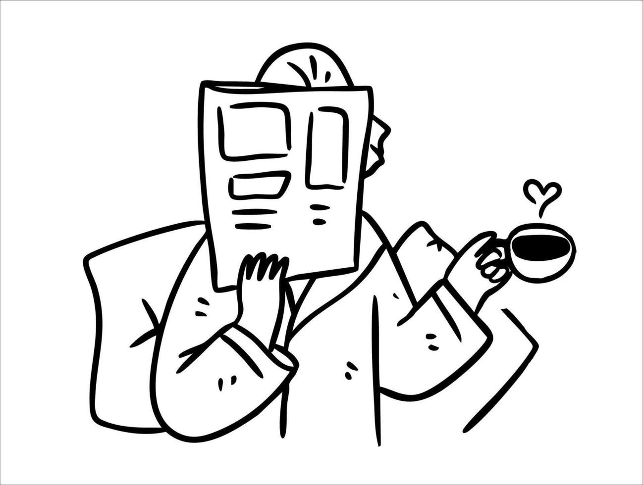 Girl with morning coffee and newspaper hand drawn isolated vector