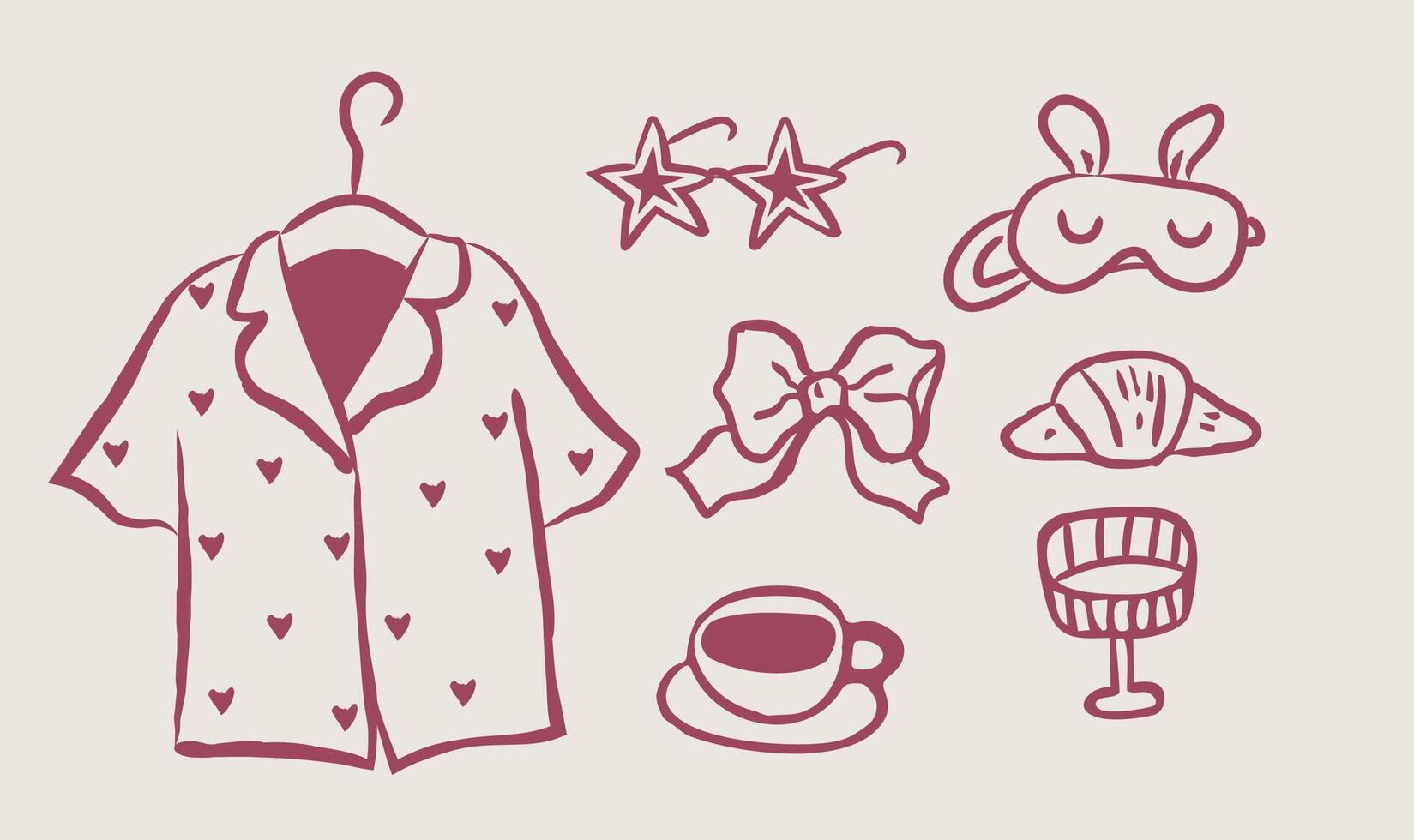 Whimsical sleepover party clipart set, vector
