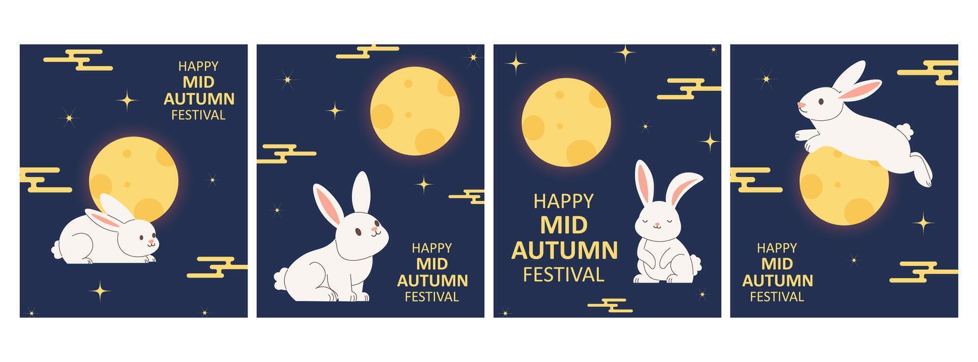 Rabbits celebrating Mid Autumn Festival vector