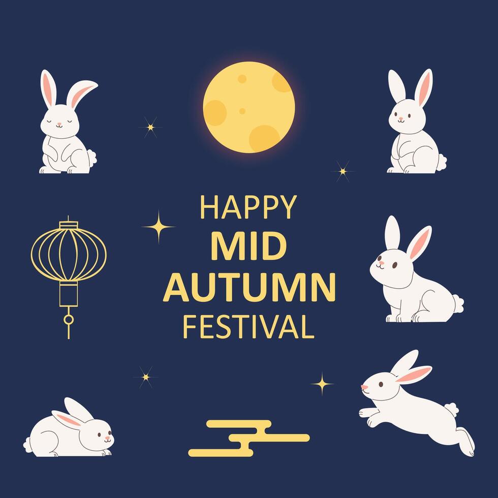 Cute rabbits for Mid Autumn Festival vector