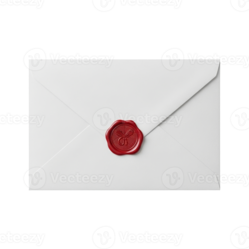Elegant white envelope with red wax seal png