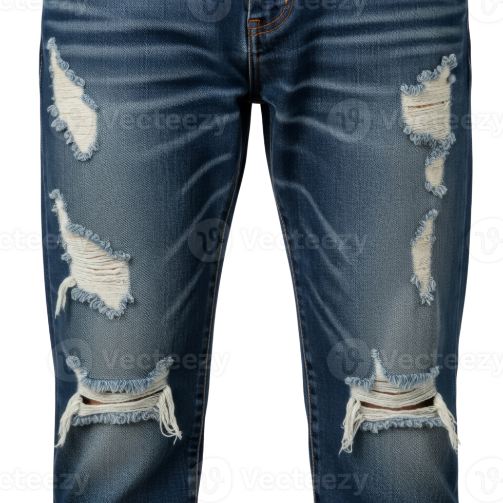 Ripped denim jeans close-up with distressed detailing png
