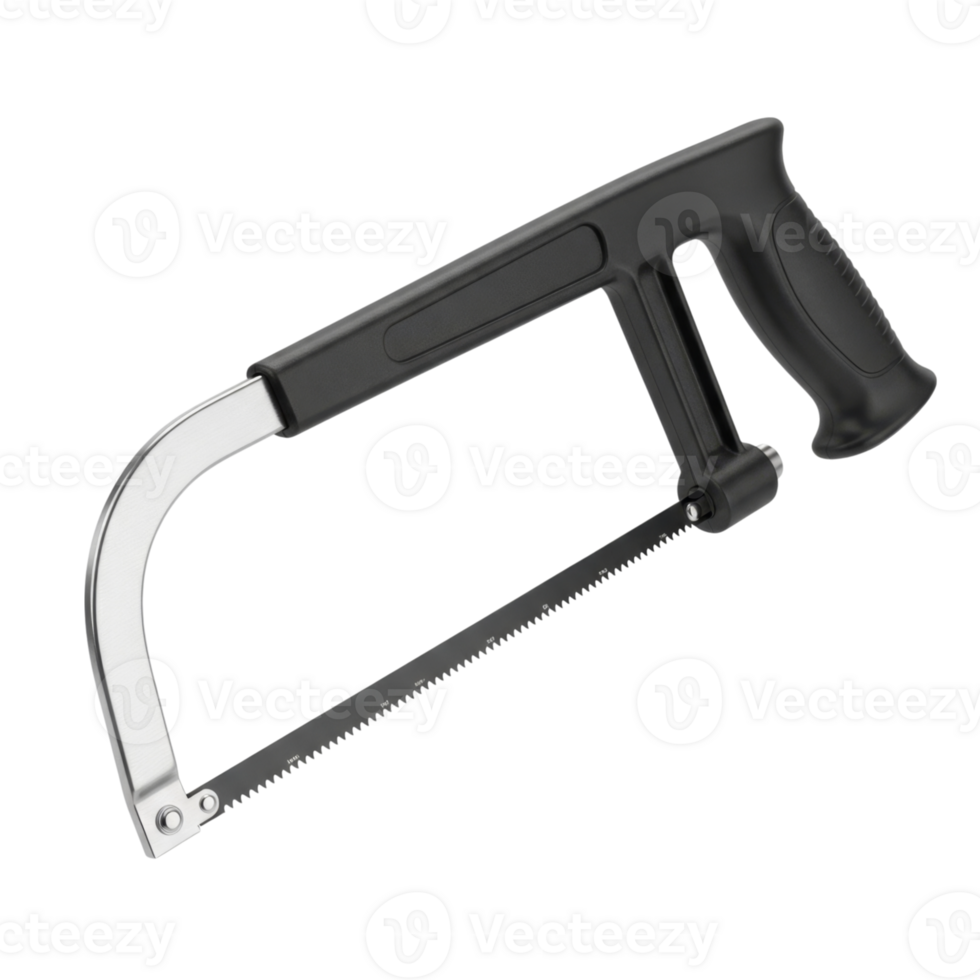 Close-up of a modern metal handsaw with black plastic handle png