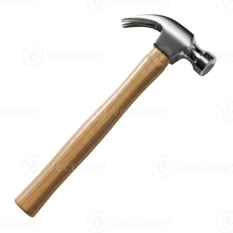 Wooden handle claw hammer isolated png