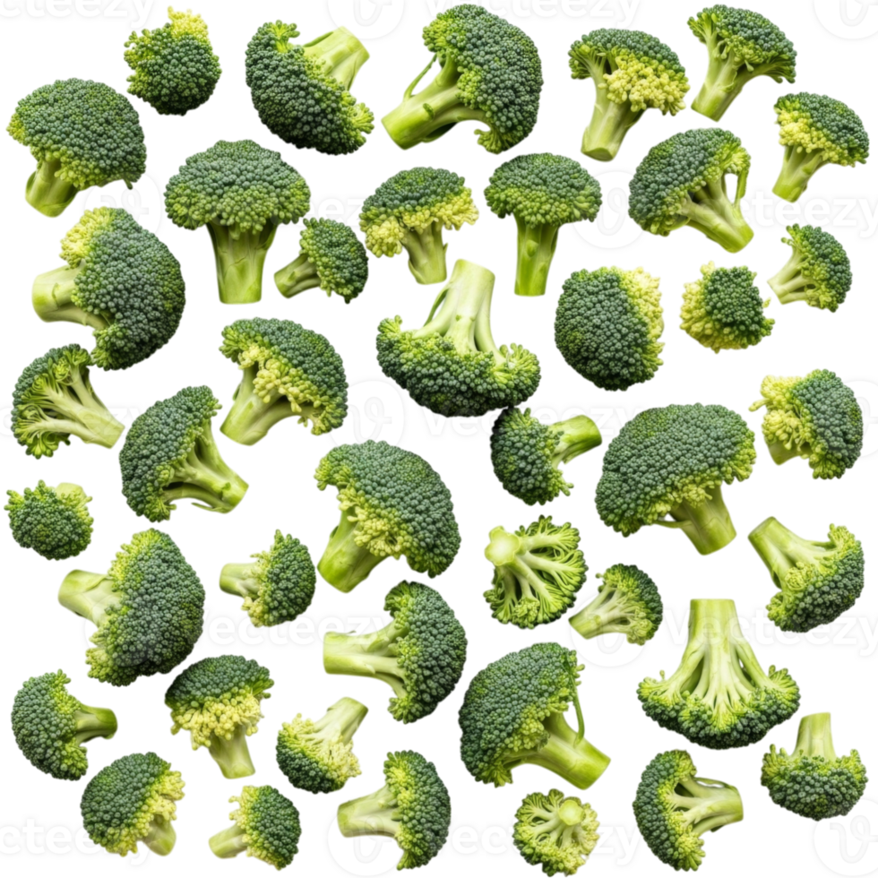 Fresh green broccoli florets, healthy vegetable pattern png