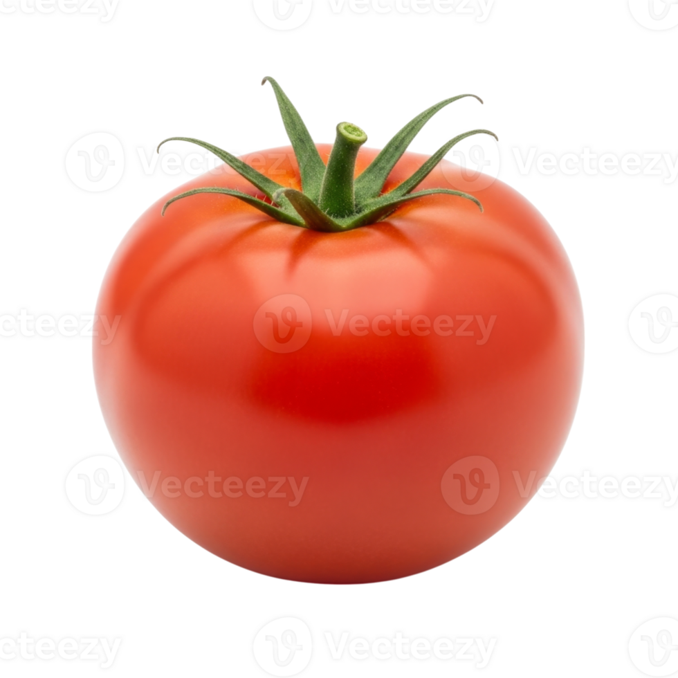 Fresh ripe red tomato with green stem png
