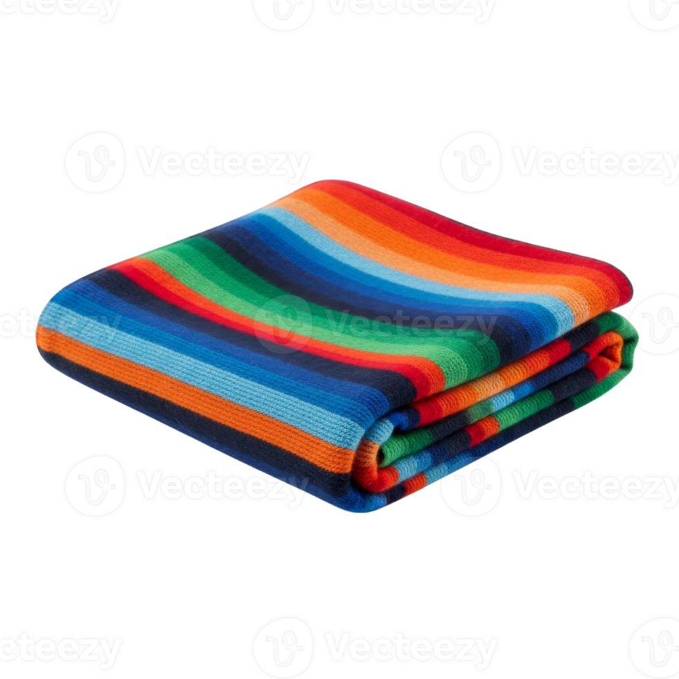 Folded colorful striped blanket png