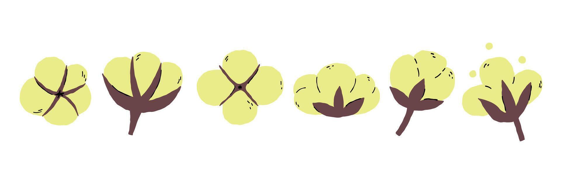 Cotton flower organic plant ball set vector