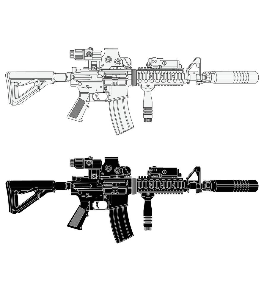 illustration of full customized army assault rifle vector
