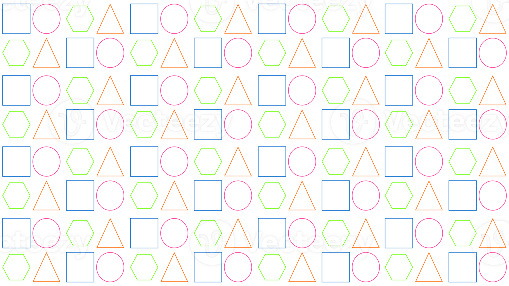 Geometric pattern with colored squares, circles, triangles and hexagons png