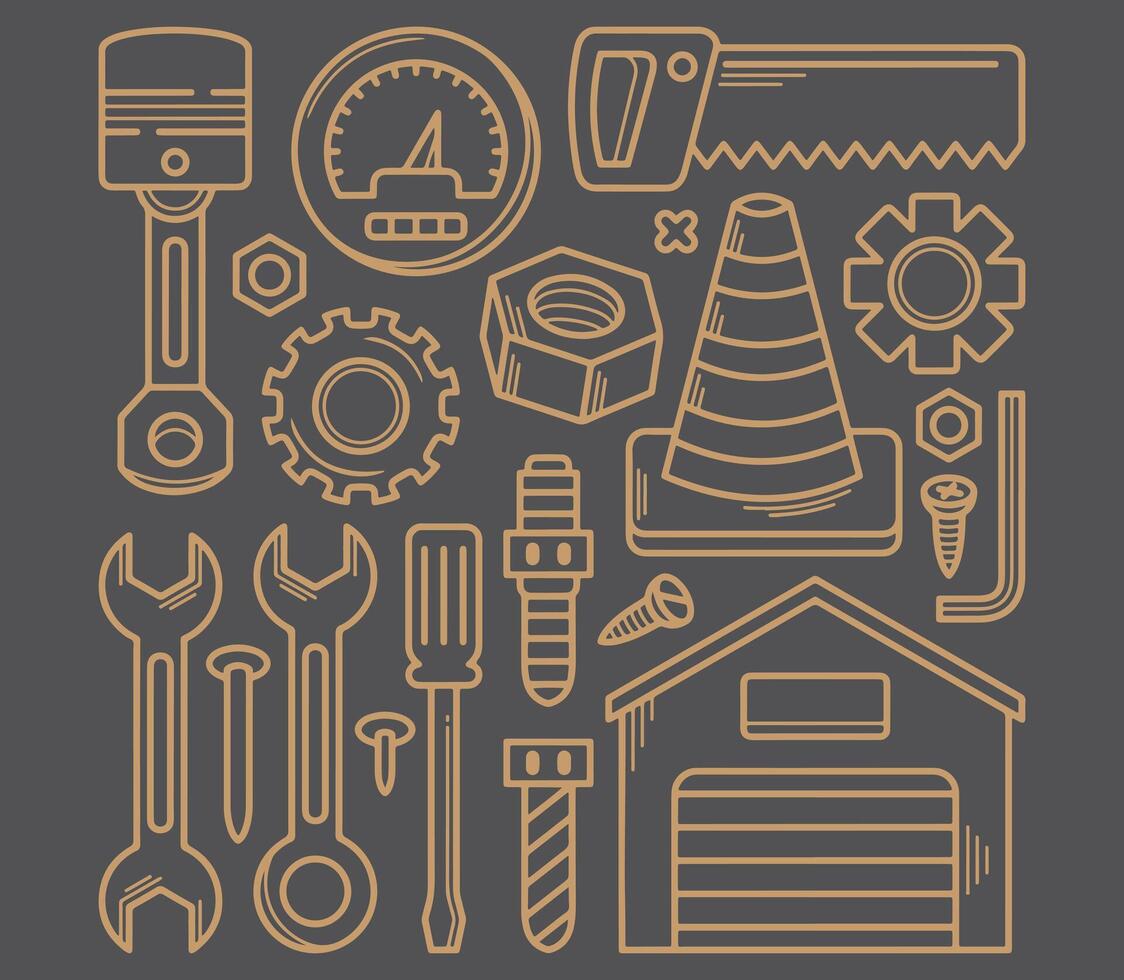 A set of car parts and automotive accessories vector