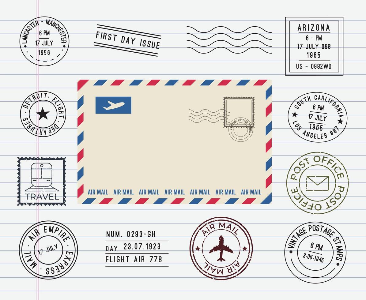 Passport stamp from different countries colorful icon set with lettering travelers stamp poster style vector