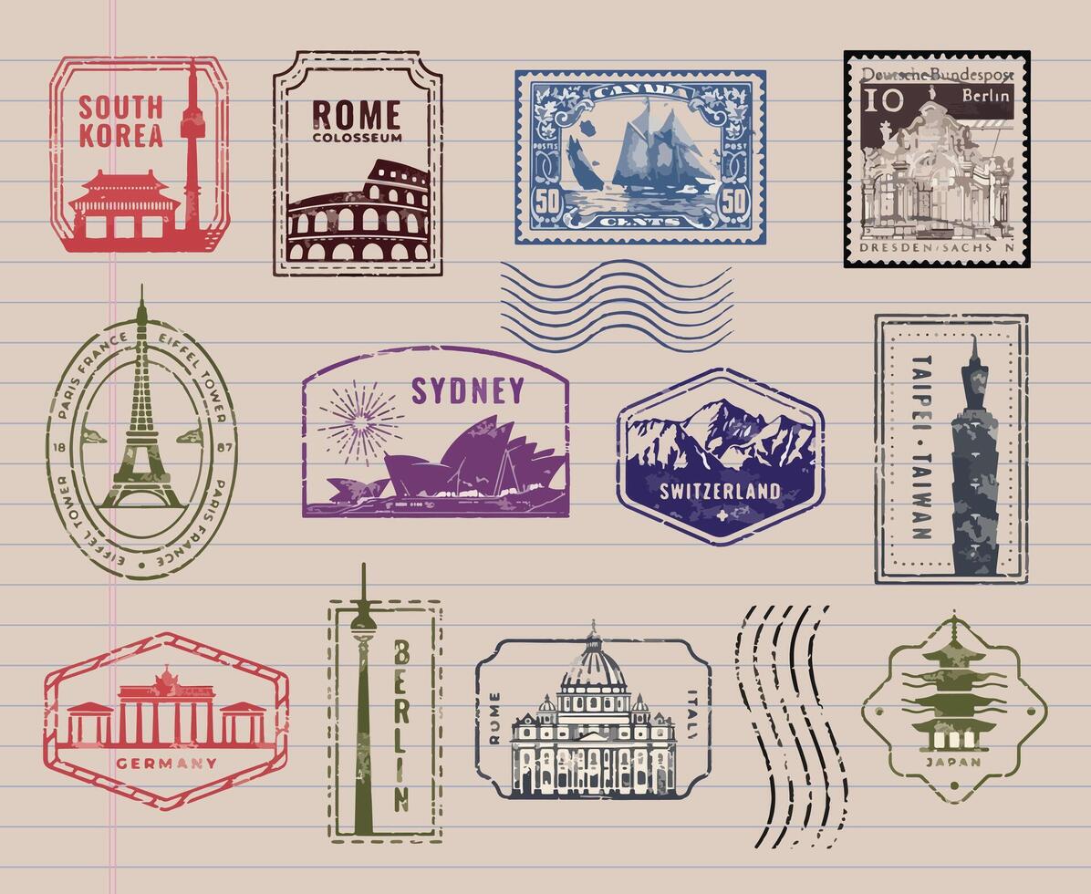 Travel stamps collection - passport stamp vector