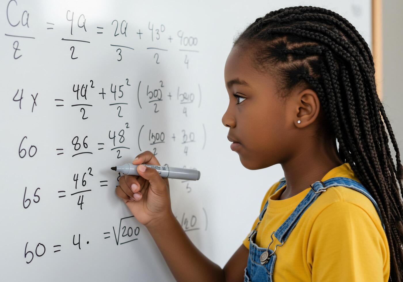 A young girl writing on a whiteboard photo