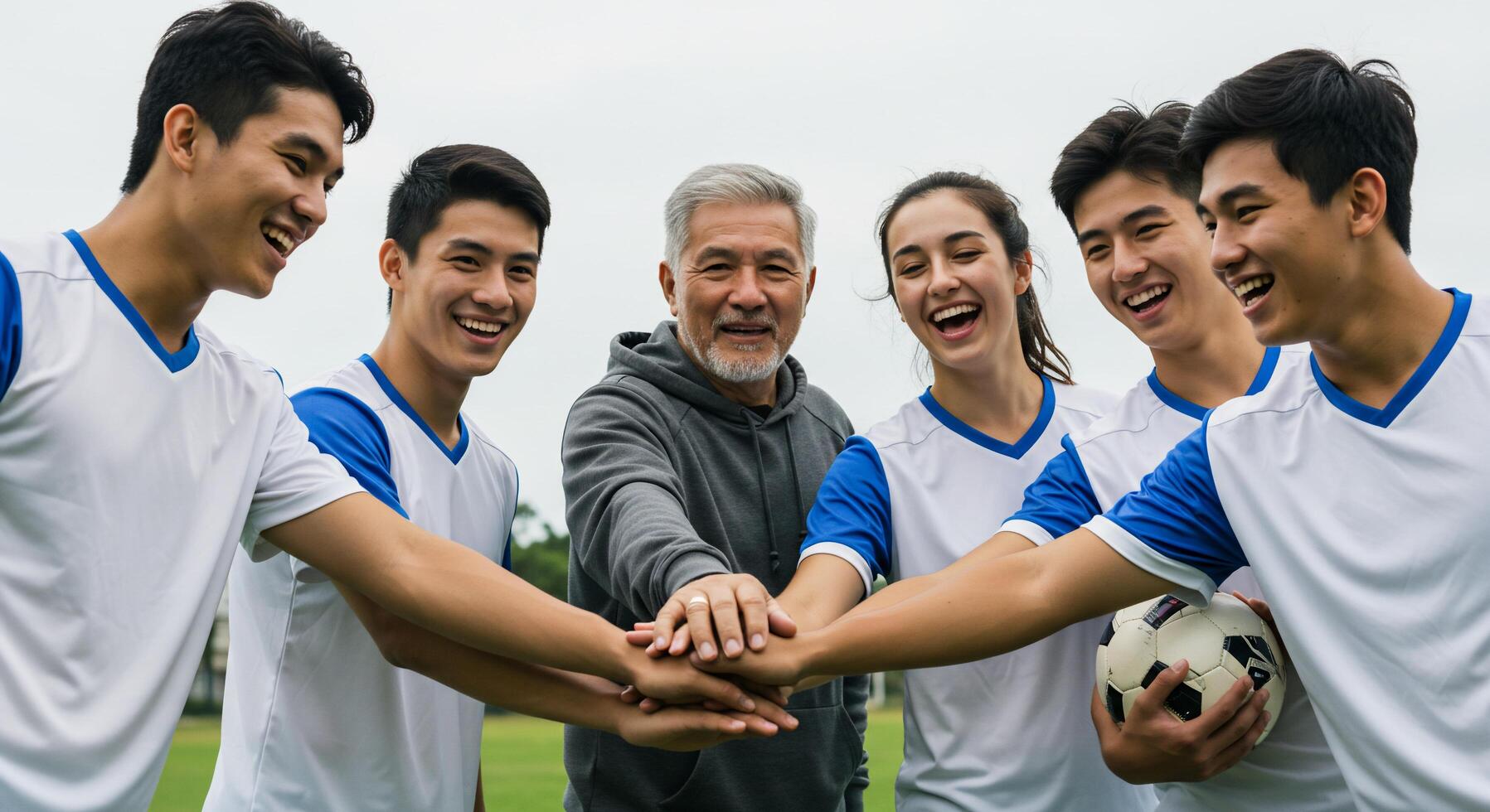 A group of young soccer players with their coach photo