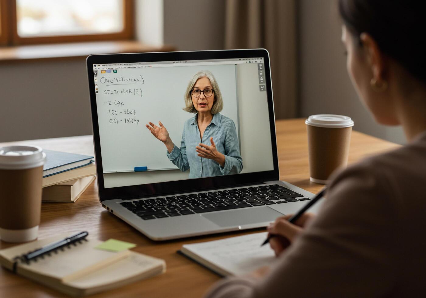 A woman is using a laptop to teach a class photo