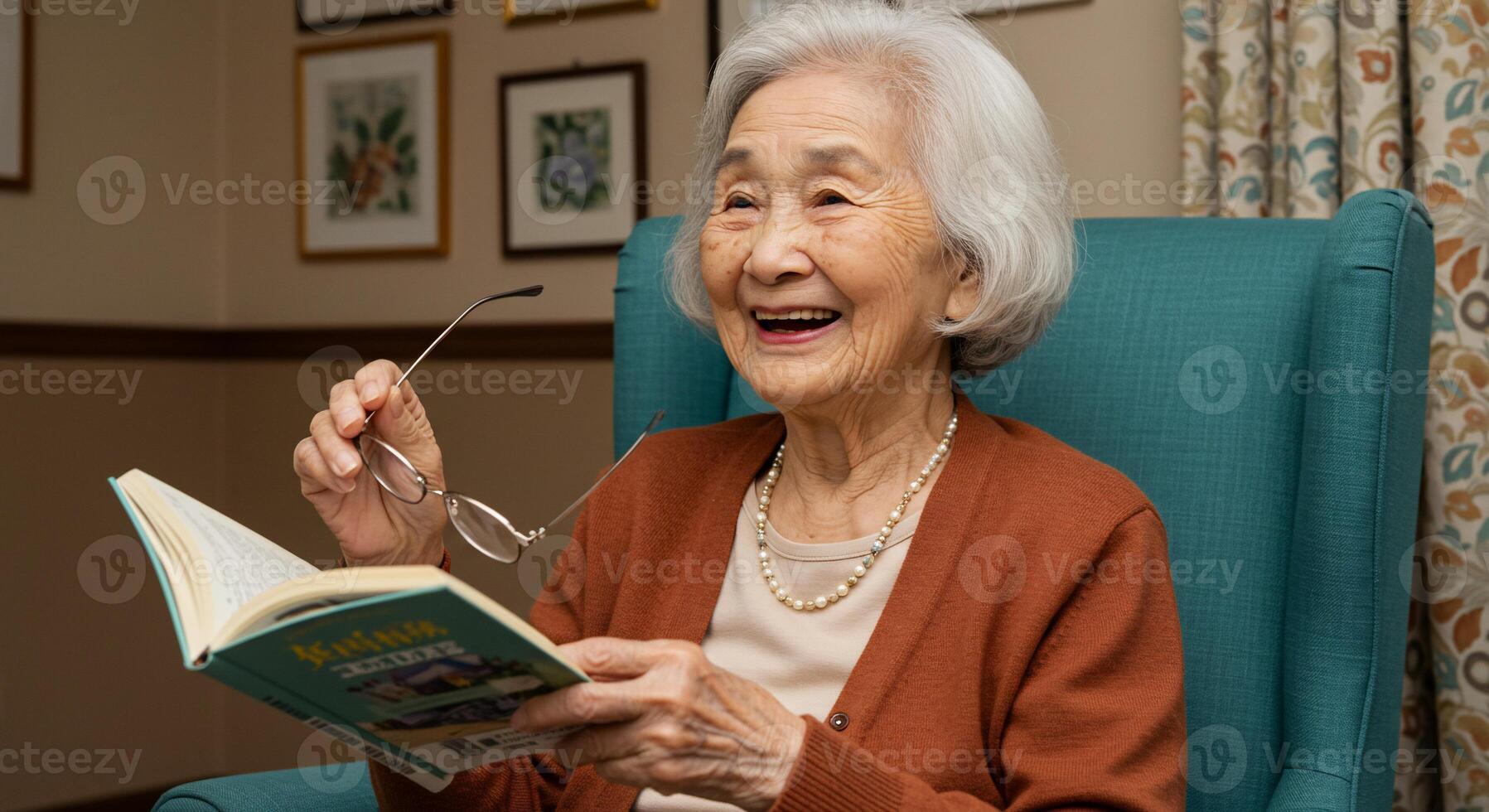 An elderly woman reading a book photo