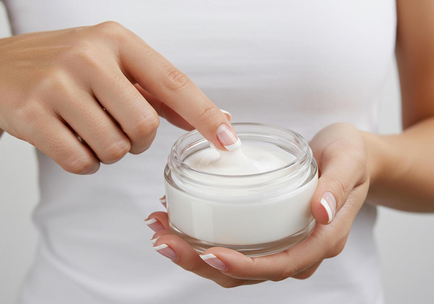 A woman holding a jar of cream photo