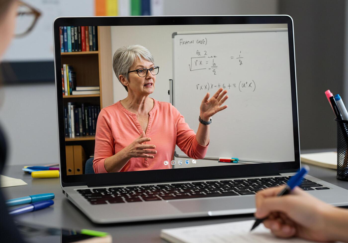 A woman is teaching a class on a laptop photo