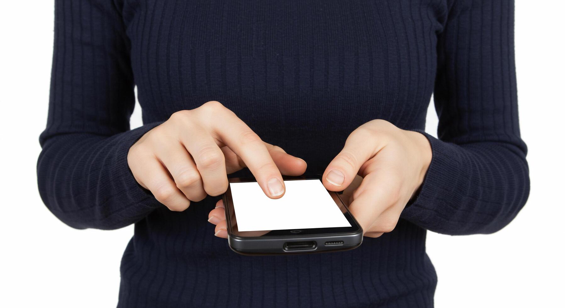 A woman holding a smart phone with a blank screen photo