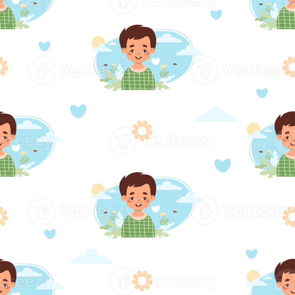 Seamless pattern with happy boy child with nature png