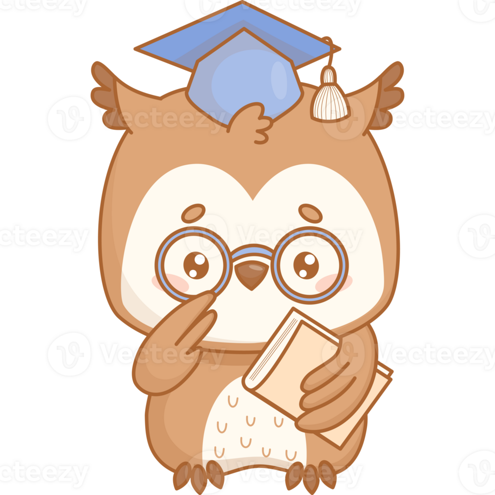 Cute Owl with graduation cap and Glasses and holding book png