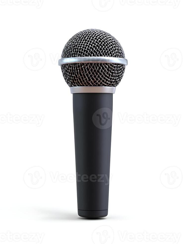 Black microphone on white background. photo