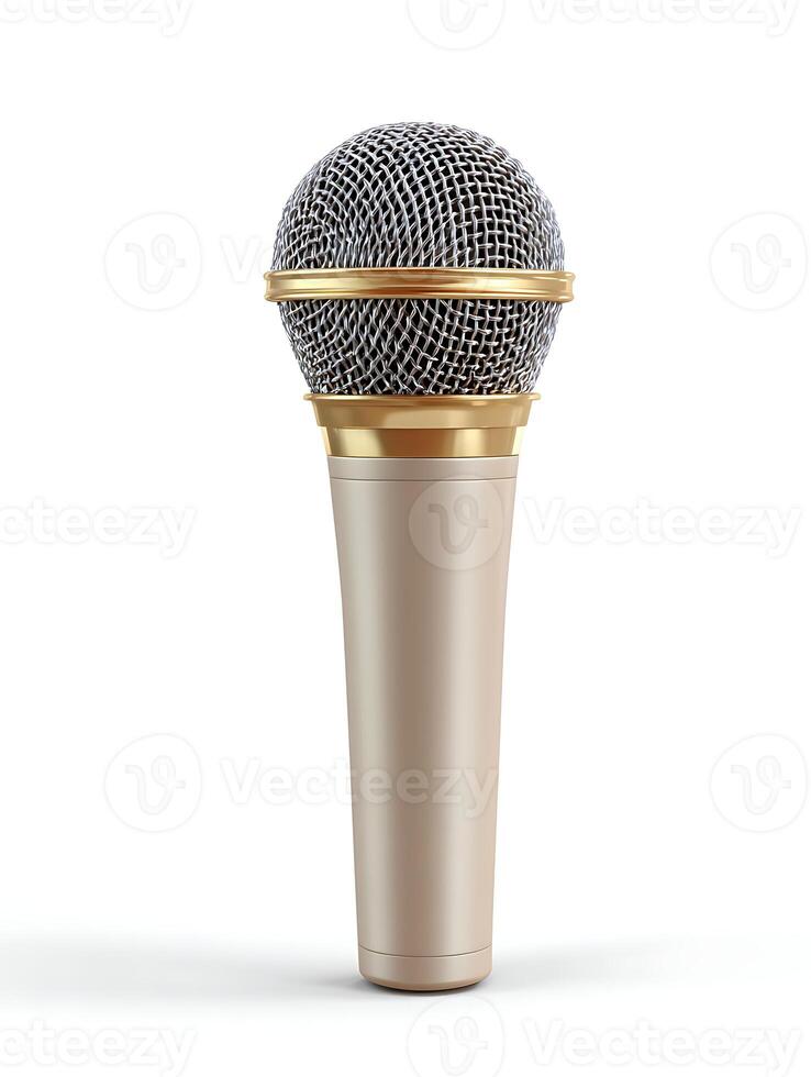 A gold microphone on white background photo