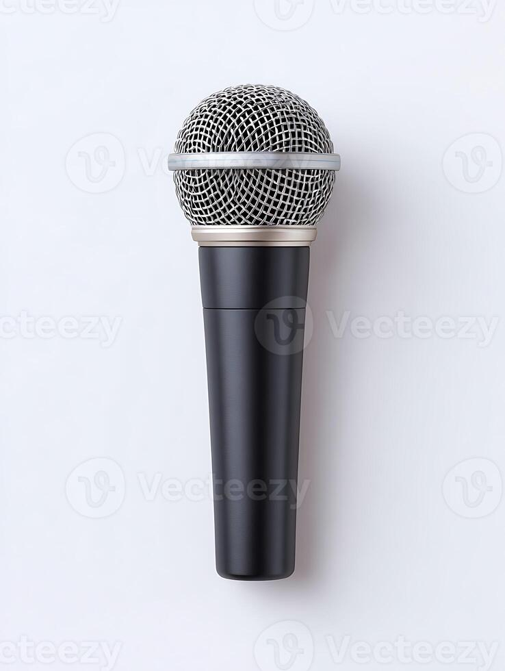 A black microphone on white background. photo