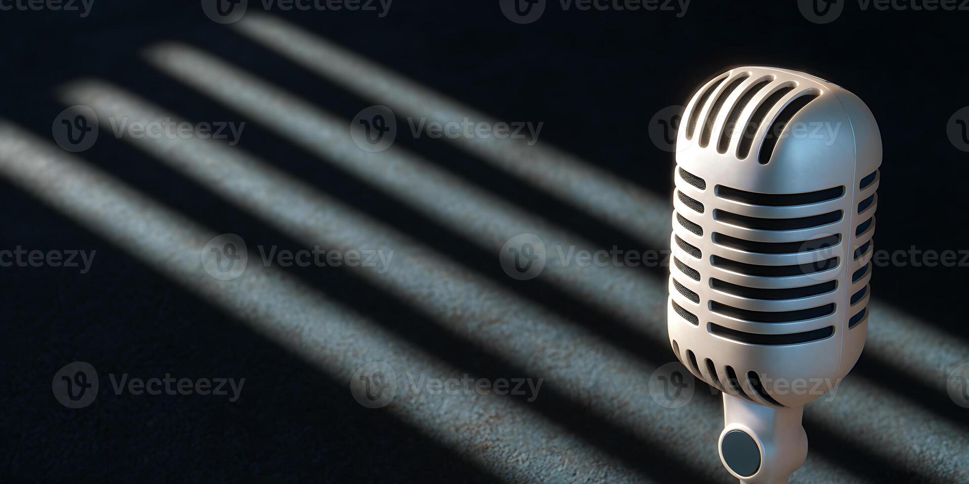 A retro microphone in dark background. photo