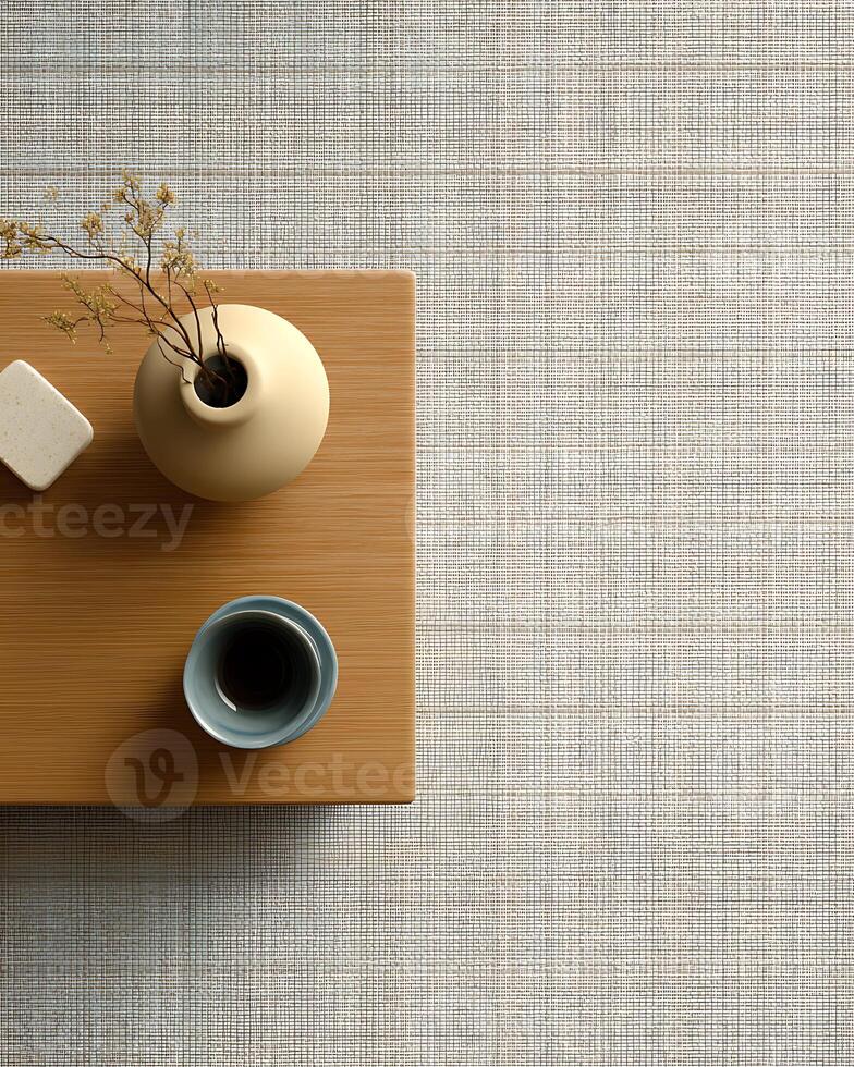 Cozy Japanese interior with wooden furniture and soft natural light photo
