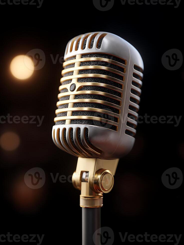 A retro microphone on black background photo