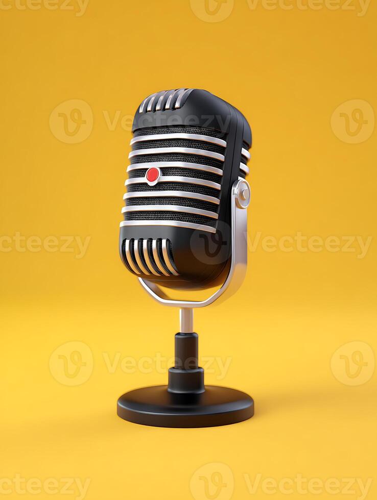 A retro microphone on yellow background. photo
