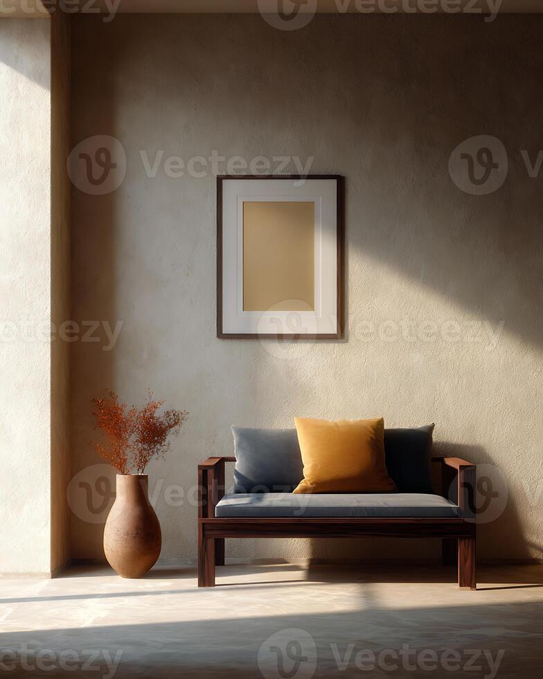 Japanese interior with wooden furniture and soft natural light photo