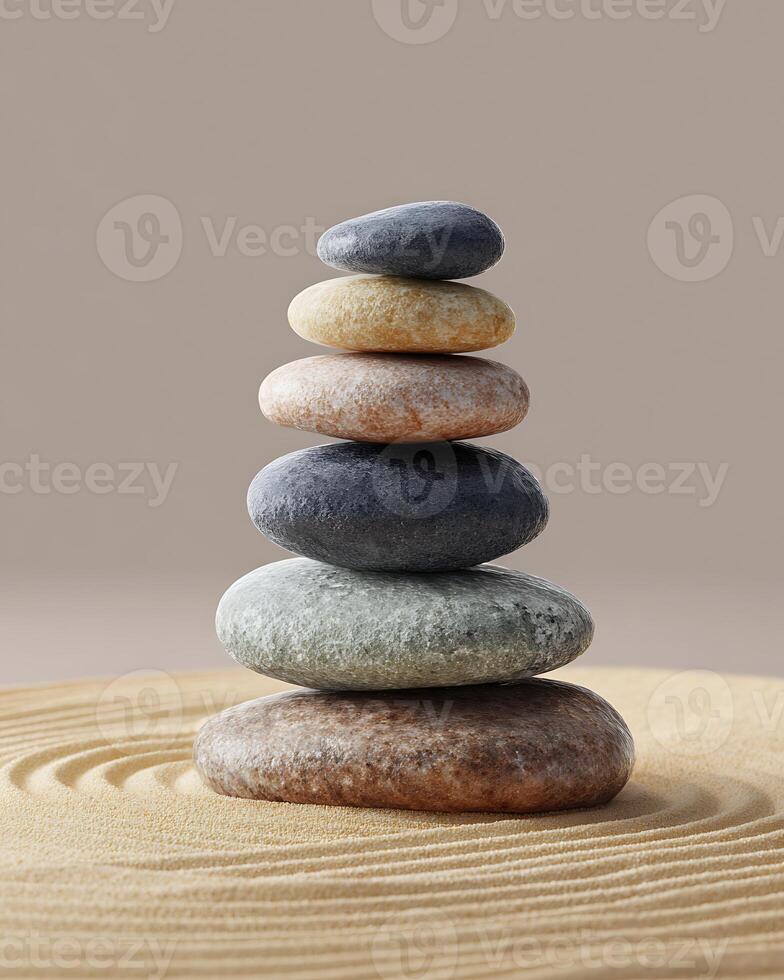 Close-Up of Smooth Stones on Sand Zen Garden photo
