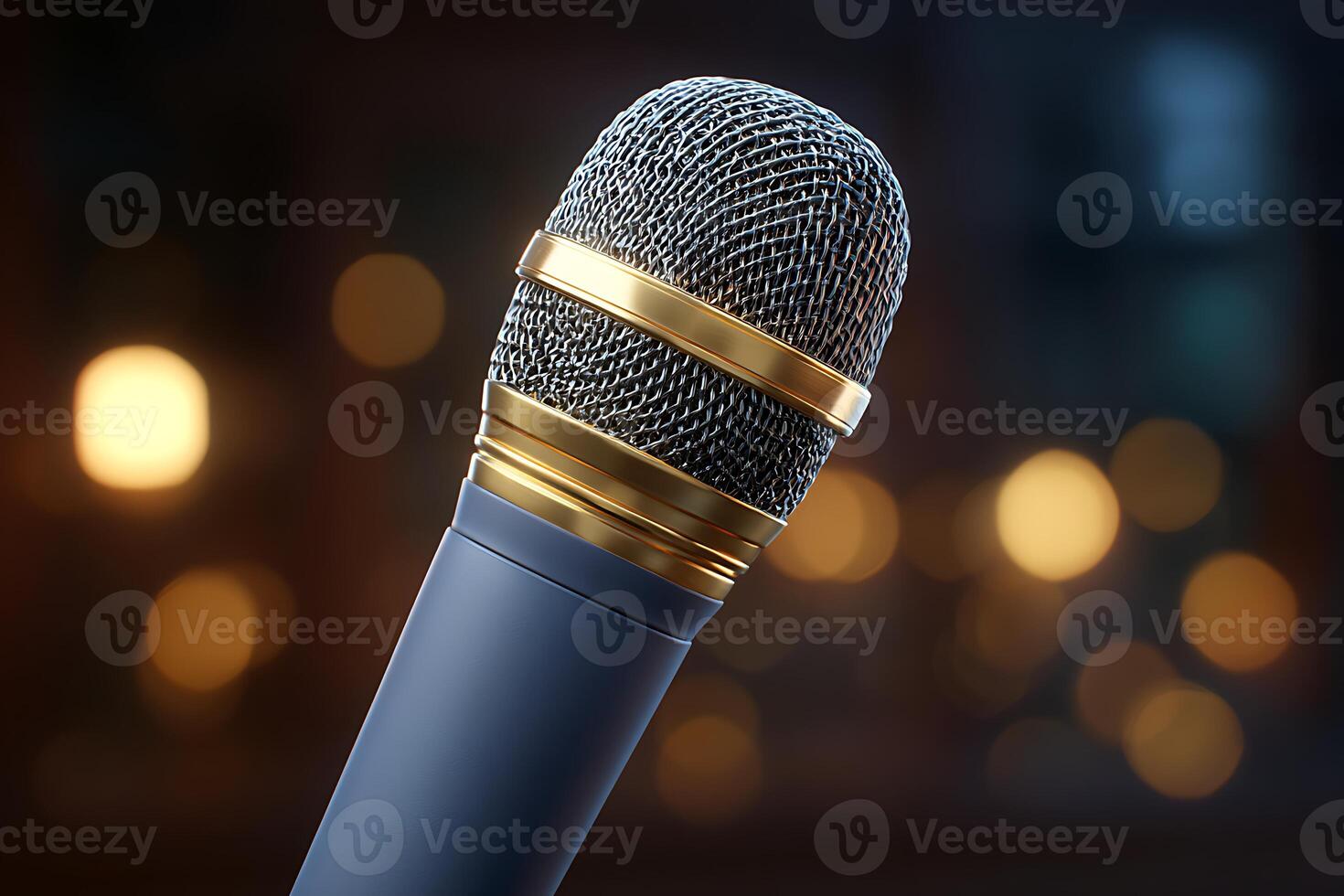 A microphone on stage with light photo