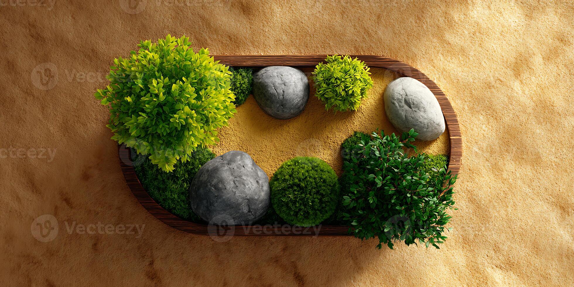 Top view of Nature Background with Zen Garden Ambiance photo
