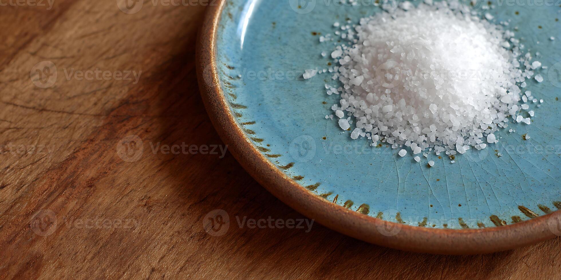 Flat Lay of Salt on plate. photo
