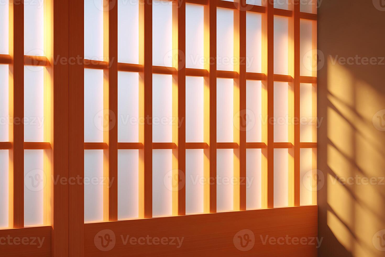 Calm Japanese Room with Wooden Lattice Window photo
