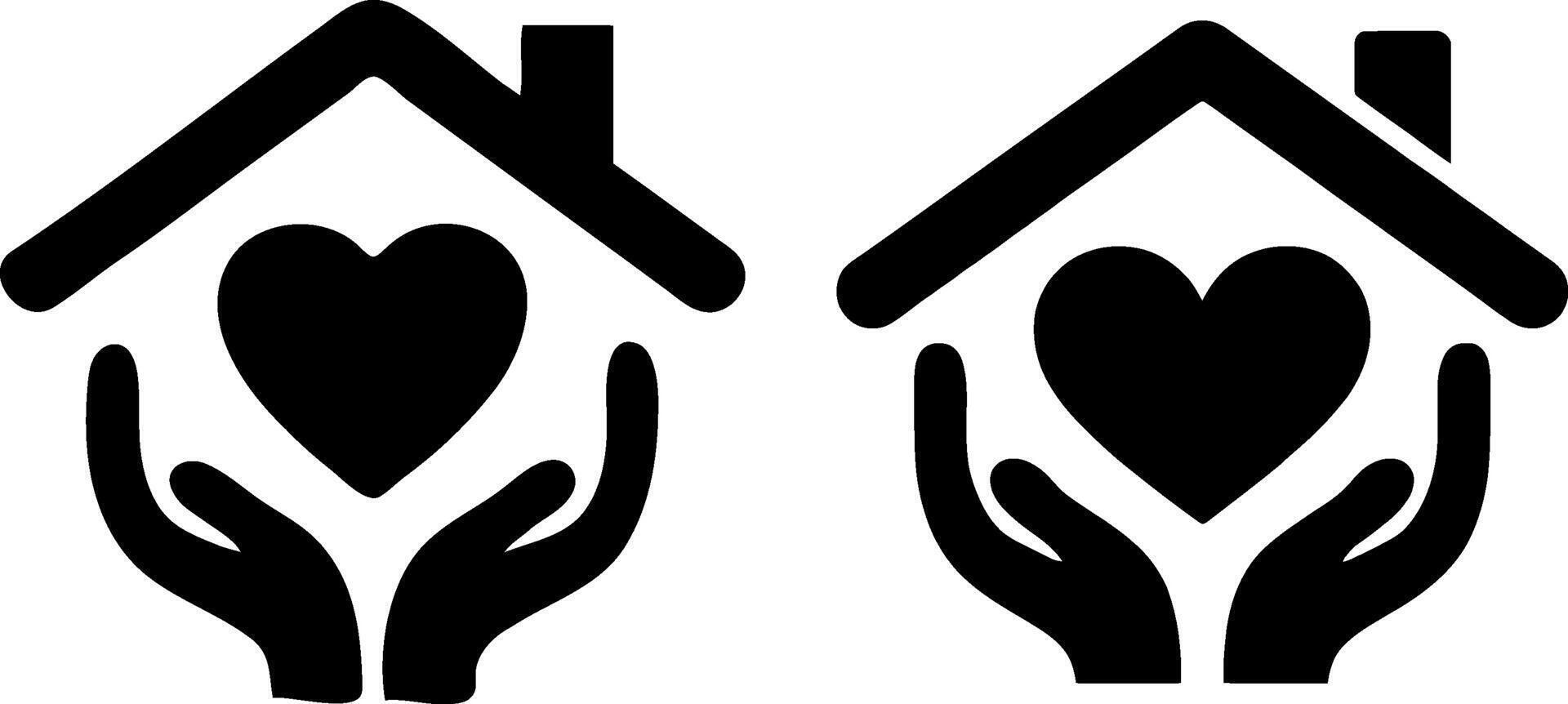 Hands holding a heart inside a house silhouette symbol of care and protection silhouette vector