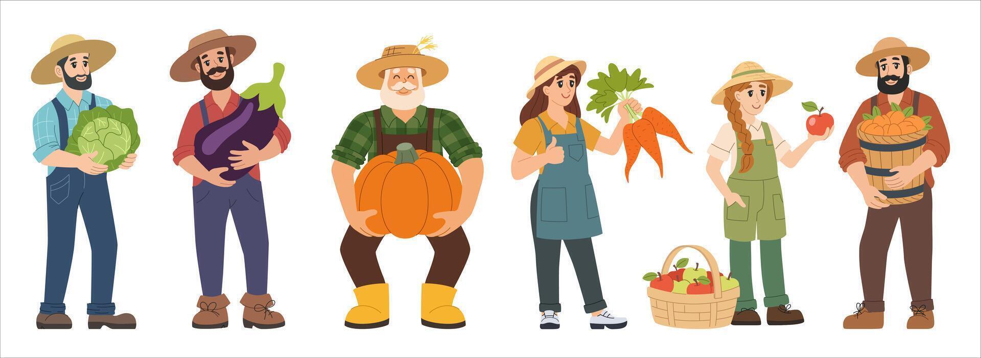 Cartoon farmers with vegetables and fruits vector